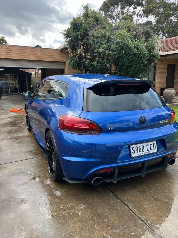 Blue Volkswagen Scirocco R after a full interior and exterior detail
